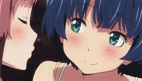 anime girl kissing gif|Anime Yuri GIFs